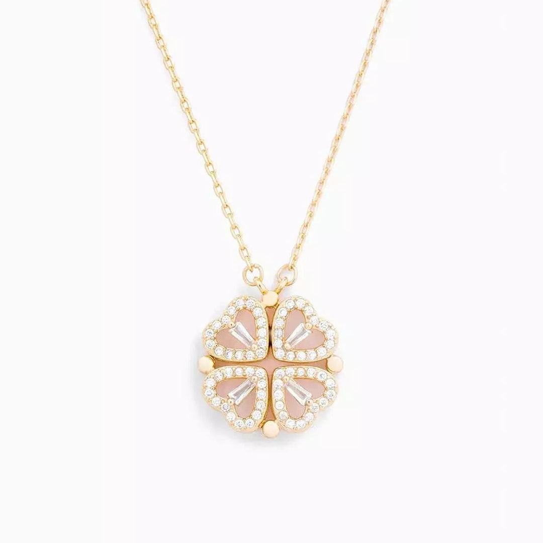 2-in-1 Magnetic Four Leaf clover Necklace Rosegold